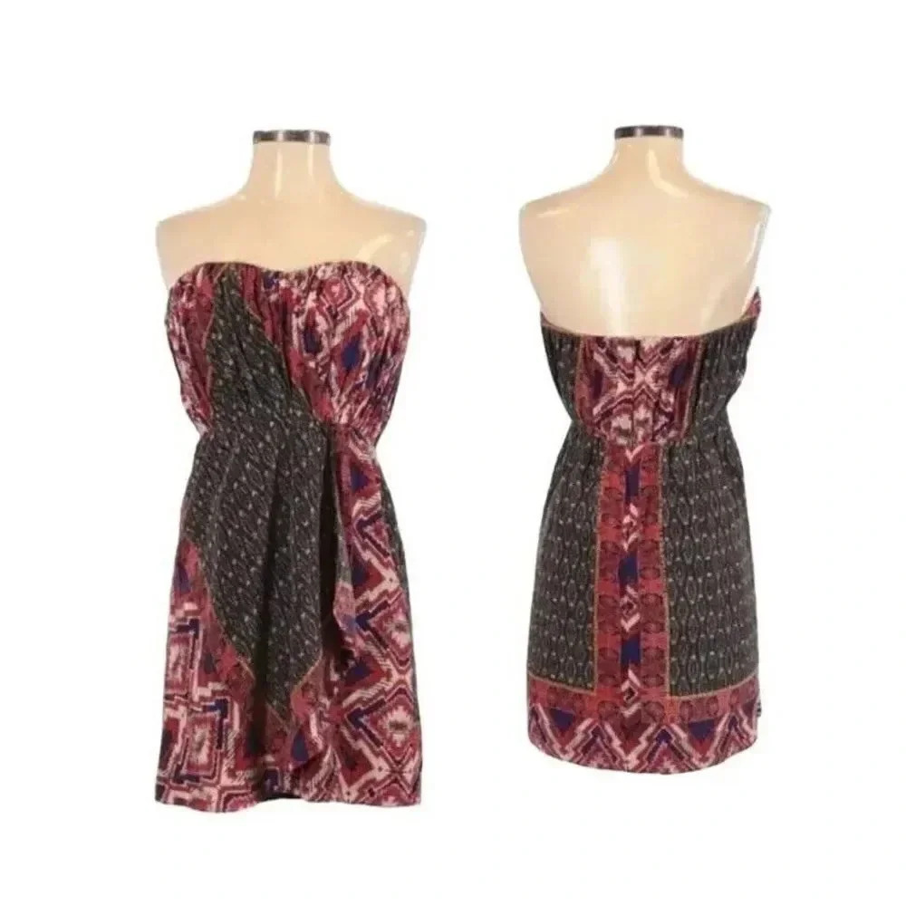 Twelfth Street By Cynthia Vincent Strapless Dress Size 6 Red Black Blue Multi
